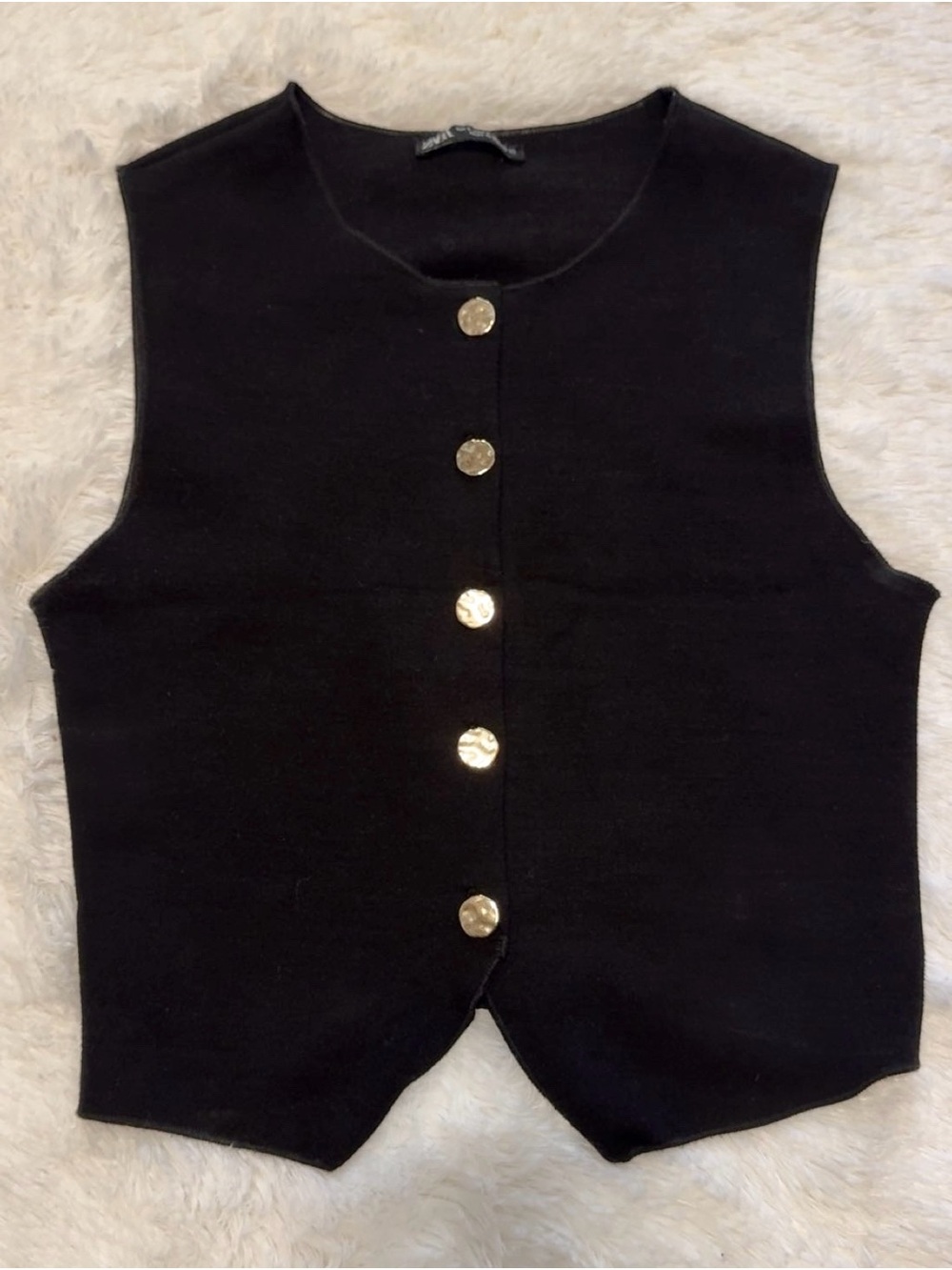 Zara Black Knit Waistcoat Vest with Gold Buttons